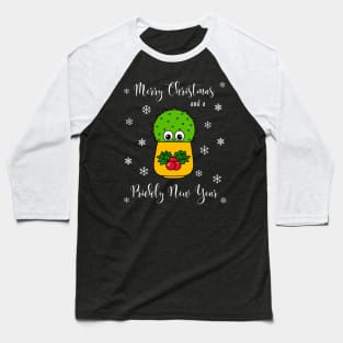 Merry Christmas And A Prickly New Year - Cute Cactus In Christmas Holly Pot Baseball T-Shirt